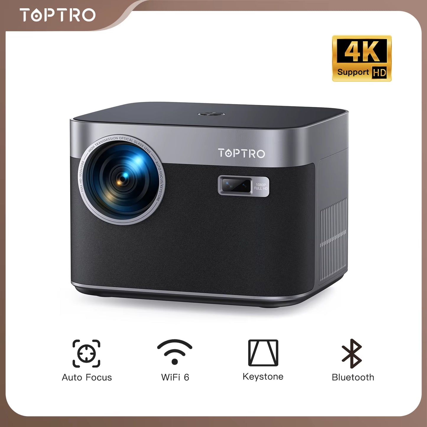 Projector 4K Android 9.0 26000 Lumens Native 1080P Wifi6 Bluetooth Projector Auto Focus/Keystone Outdoor Home Theater